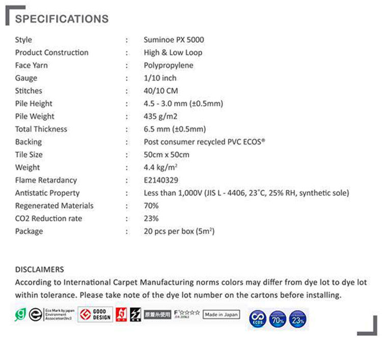 Specification SUMINOE ECOS 