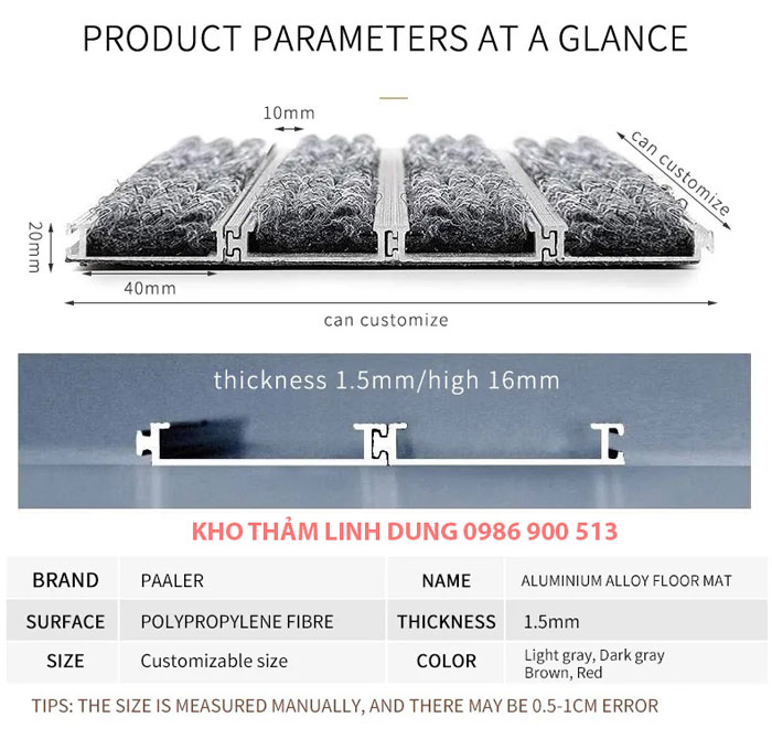 Thảm chùi chân âm sàn khung nhôm