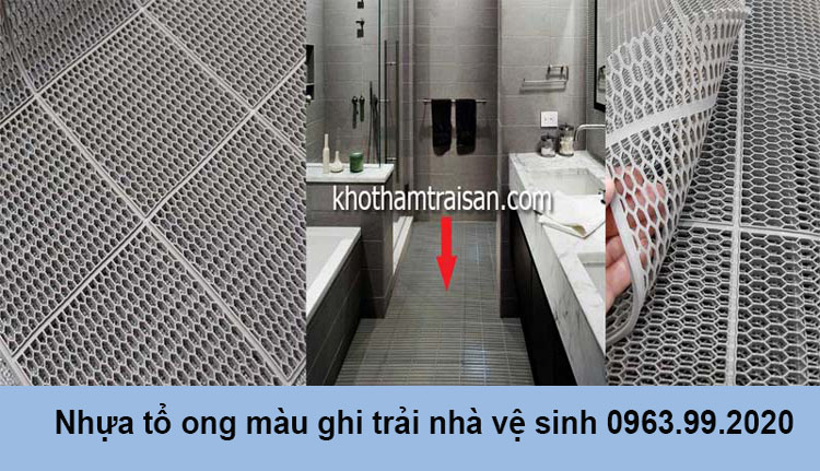 Thảm nhựa tổ ong màu ghi trải nhà vệ sinh