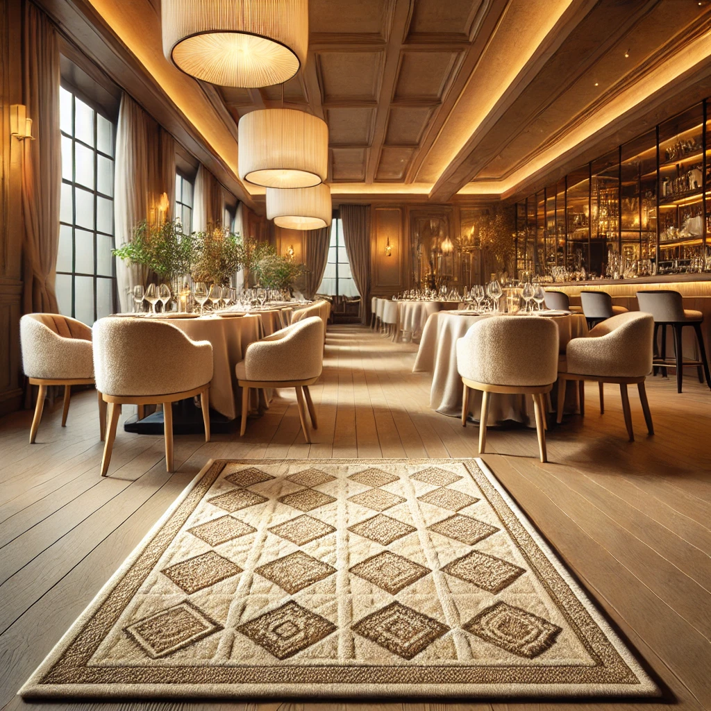 không gian nội thất nhà hàng cao cấp với thảm len tự nhiên đã được tạo thành công.