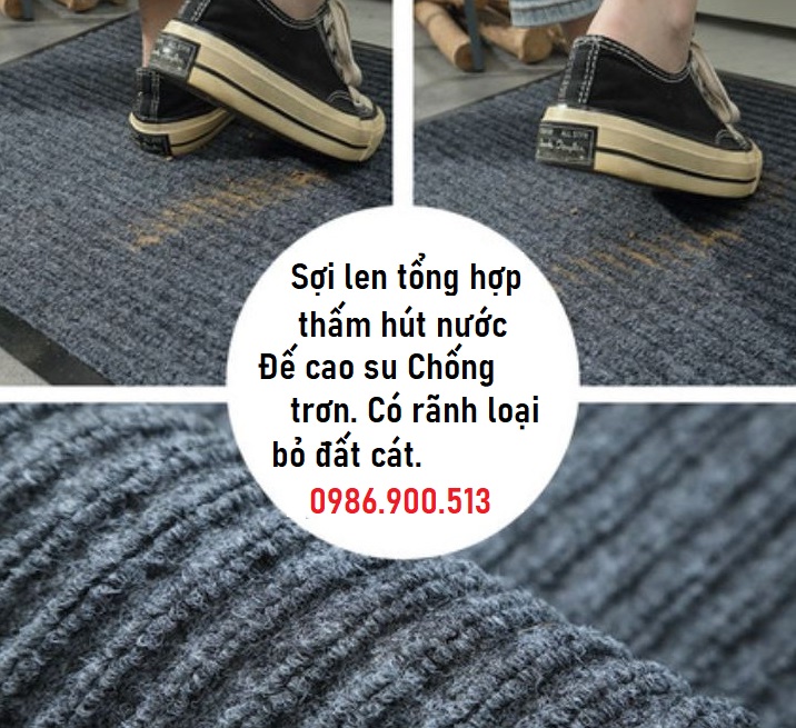 Thảm chùi chân sợi len đế vào sợi