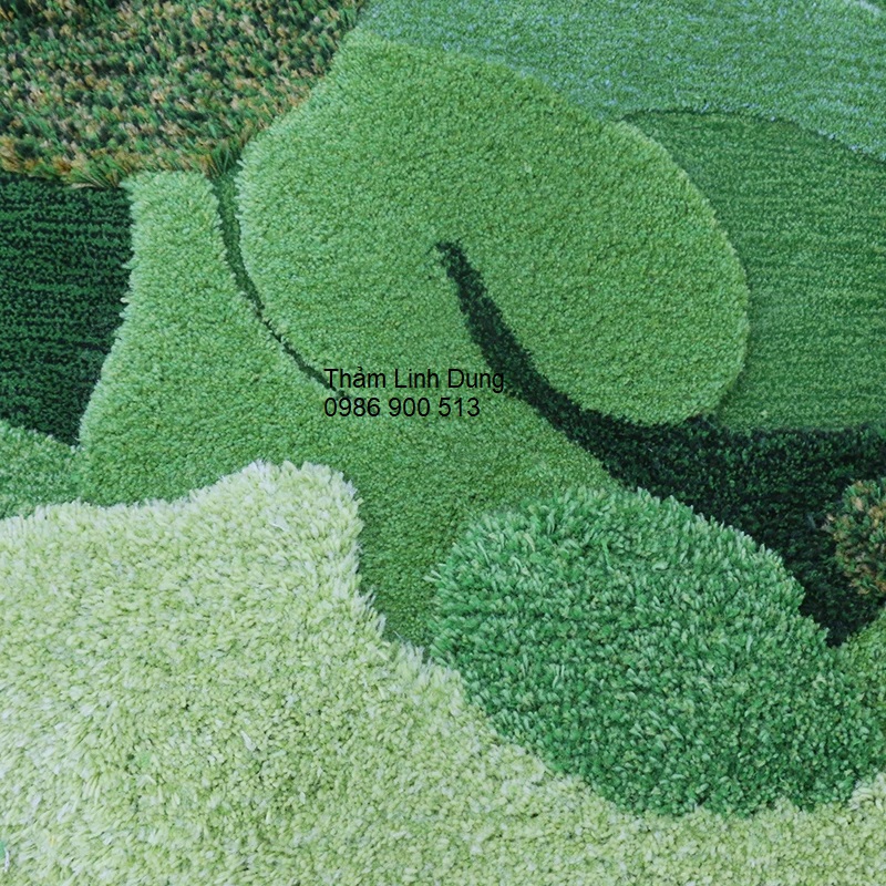 Sợi thảm len màu xanh dệt thảm hình tròn tỉa nổi 3D