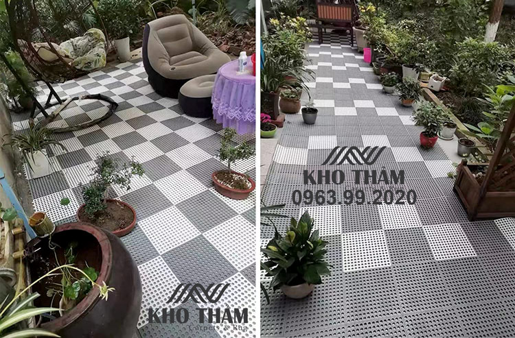 Thảm pvc thoát nước loại tấm ghép lót sàn sân vườn khu vui chơi
